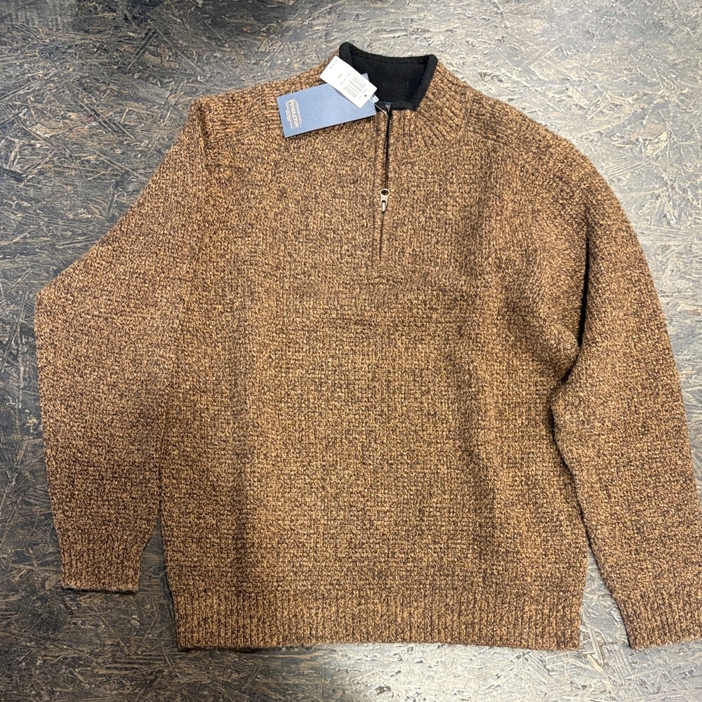 Pendleton Brown 1/4 Zip-Up Knit Sweater with Black Collar